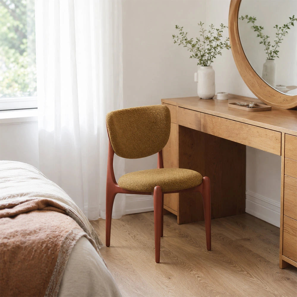 LIVARA Dining Chair - Solid Ash Wood Frame with Textured Fabric Upholstery, Mid Century Accent Chair for Dining Room & Living Space - Yellow