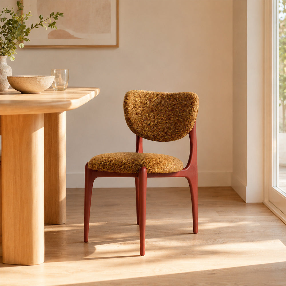 LIVARA Dining Chair - Solid Ash Wood Frame with Textured Fabric Upholstery, Mid Century Accent Chair for Dining Room & Living Space - Yellow