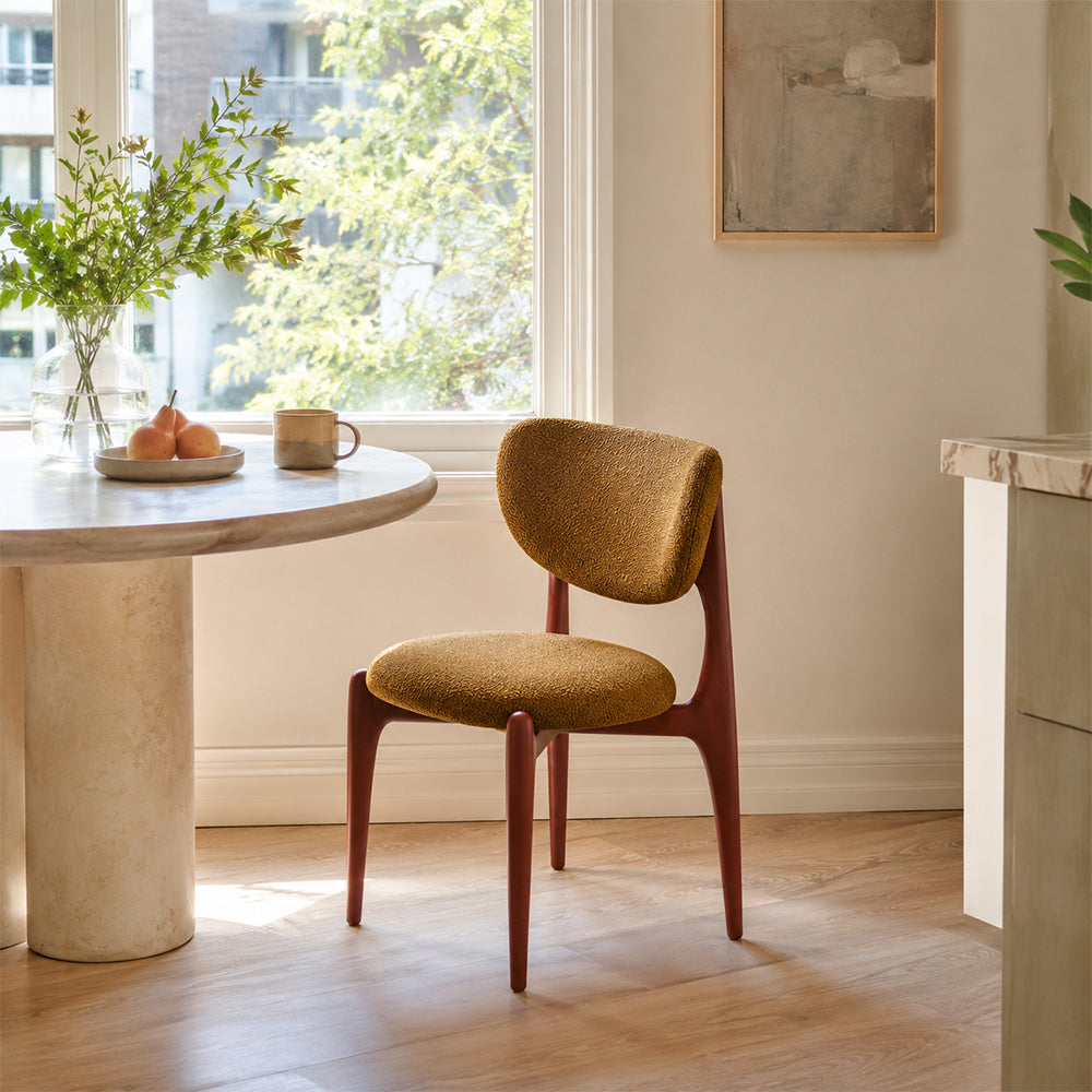 LIVARA Dining Chair - Solid Ash Wood Frame with Textured Fabric Upholstery, Mid Century Accent Chair for Dining Room & Living Space - Yellow