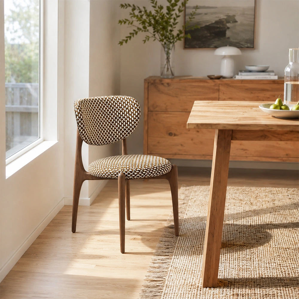 LIVARA Dining Chair - Solid Ash Wood Frame with Textured Fabric Upholstery, Mid Century Accent Chair for Dining Room & Living Space - Yellow & White