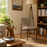 LIVARA Dining Chair - Solid Ash Wood Frame with Textured Fabric Upholstery, Mid Century Accent Chair for Dining Room & Living Space - Yellow & White