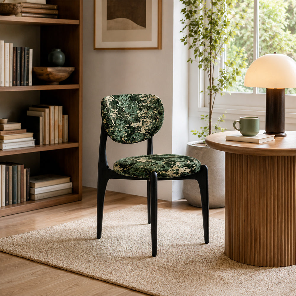 LIVARA Dining Chair - Solid Ash Wood Frame with Textured Fabric Upholstery, Mid Century Accent Chair for Dining Room & Living Space - Black