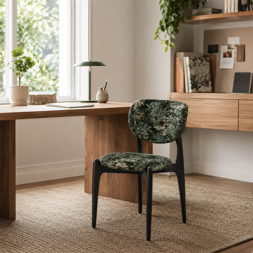 LIVARA Dining Chair - Solid Ash Wood Frame with Textured Fabric Upholstery, Mid Century Accent Chair for Dining Room & Living Space - Black