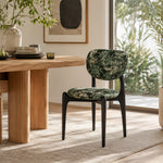 LIVARA Dining Chair - Solid Ash Wood Frame with Textured Fabric Upholstery, Mid Century Accent Chair for Dining Room & Living Space - Black