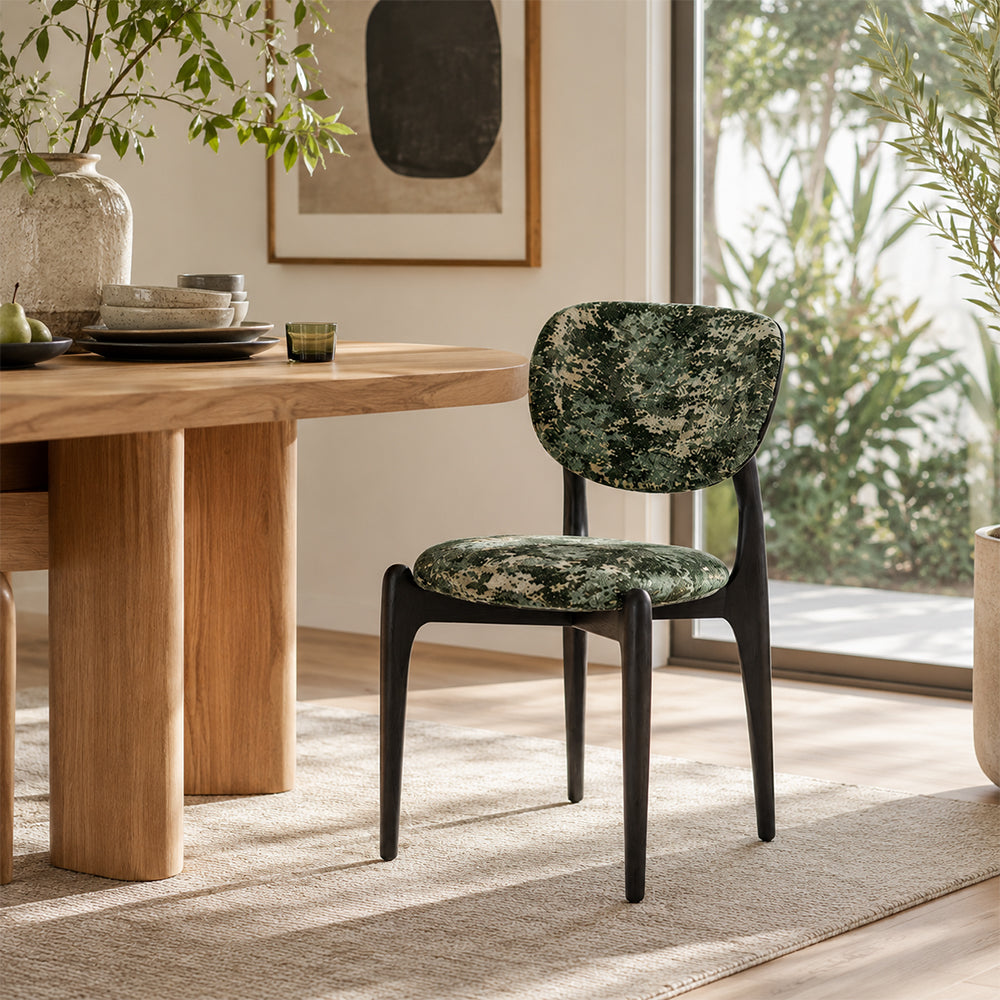 LIVARA Dining Chair - Solid Ash Wood Frame with Textured Fabric Upholstery, Mid Century Accent Chair for Dining Room & Living Space - Black