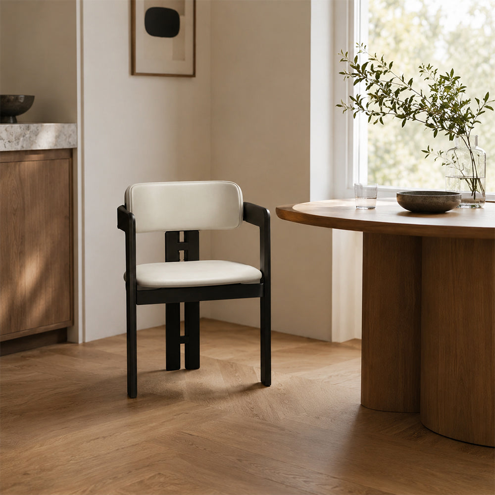 LIVARA Armchair - Solid Ash Wood Frame with Microfiber Leather Upholstery, Mid Century Accent Chair for Dining Room & Living Space - Black