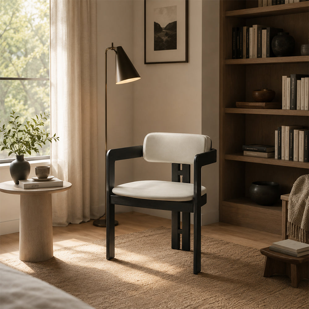 LIVARA Armchair - Solid Ash Wood Frame with Microfiber Leather Upholstery, Mid Century Accent Chair for Dining Room & Living Space - Black