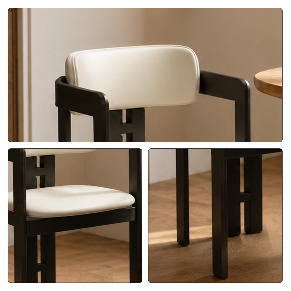 LIVARA Armchair - Solid Ash Wood Frame with Microfiber Leather Upholstery, Mid Century Accent Chair for Dining Room & Living Space - Black