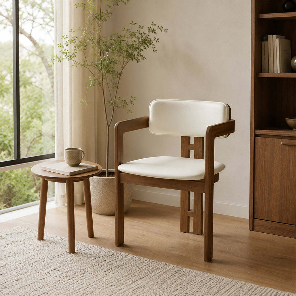 LIVARA Armchair - Solid Ash Wood Frame with Microfiber Leather Upholstery, Mid Century Accent Chair for Dining Room & Living Space - Walnut