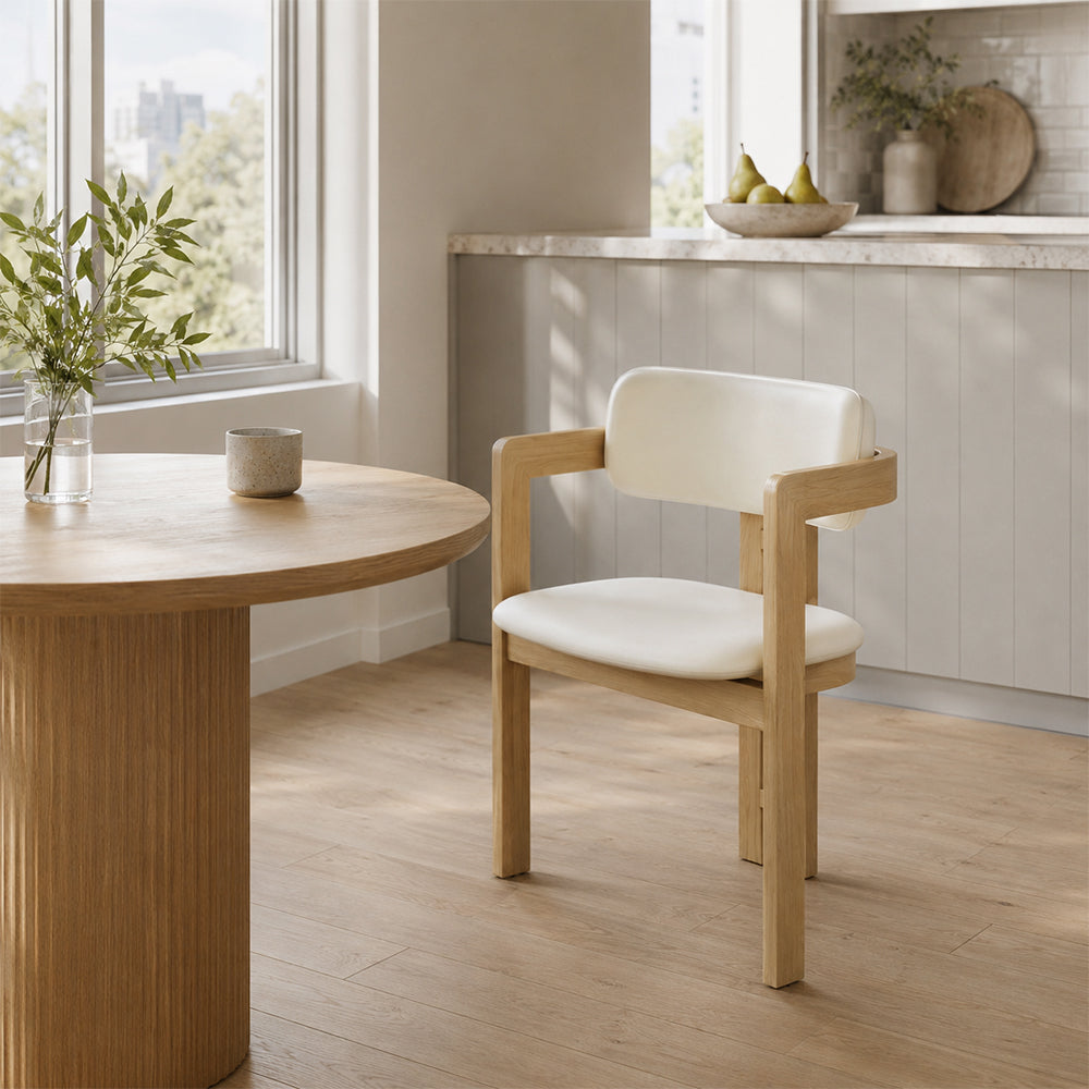 LIVARA Armchair - Solid Ash Wood Frame with Microfiber Leather Upholstery, Mid Century Accent Chair for Dining Room & Living Space - Wood