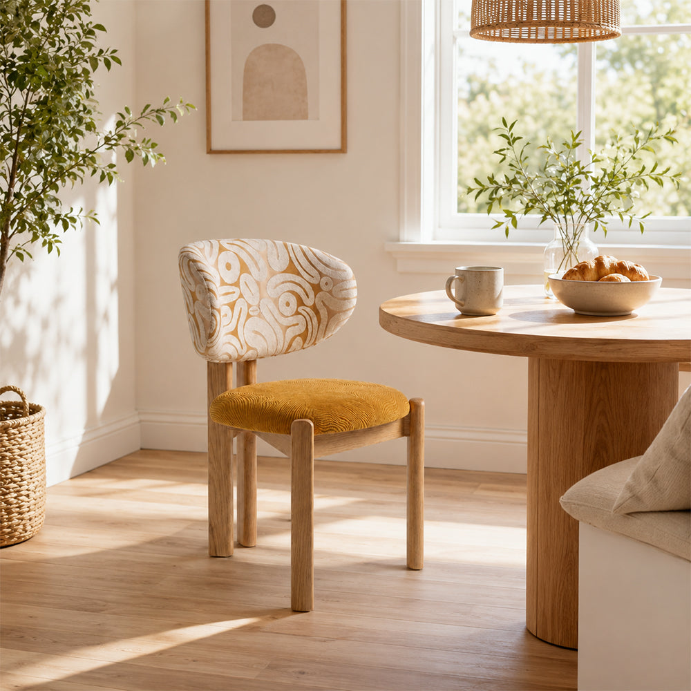 LIVARA Dining Chair - Solid Ash Wood Frame with Premium Chenille Jacquard Upholstery, Mid Century Accent Chair for Dining Room & Living Space - Wood