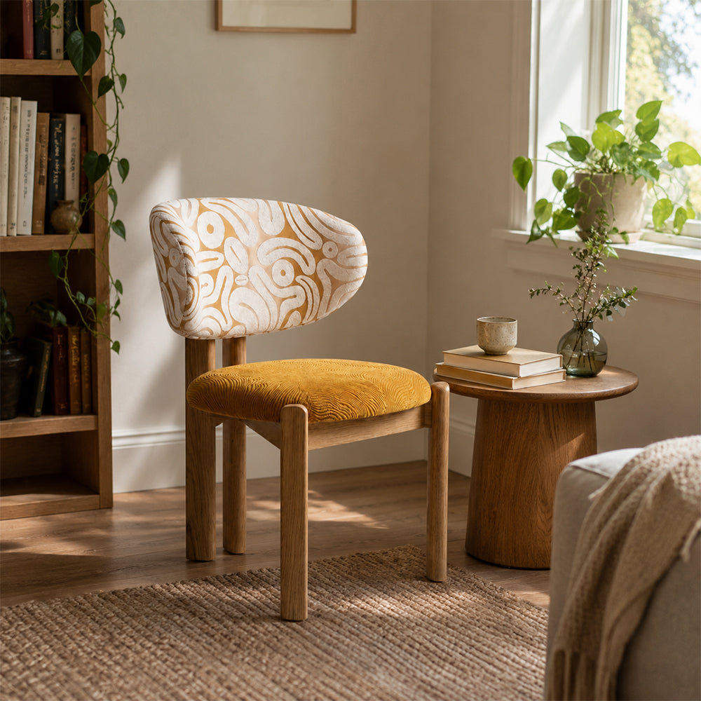 LIVARA Dining Chair - Solid Ash Wood Frame with Premium Chenille Jacquard Upholstery, Mid Century Accent Chair for Dining Room & Living Space - Wood