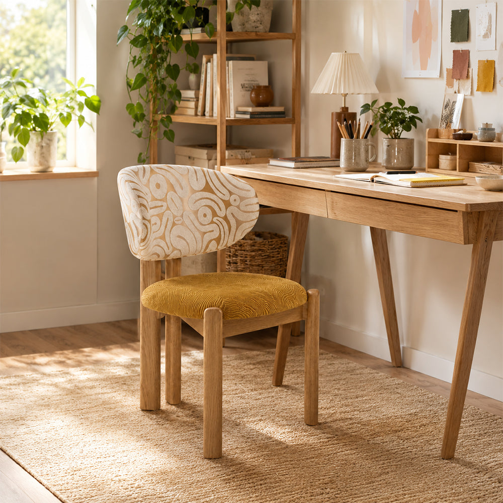 LIVARA Dining Chair - Solid Ash Wood Frame with Premium Chenille Jacquard Upholstery, Mid Century Accent Chair for Dining Room & Living Space - Wood