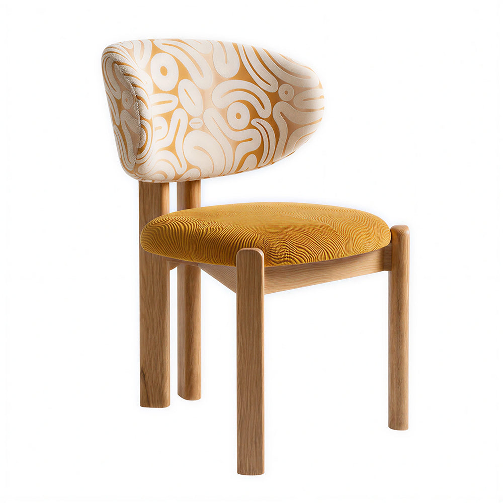 LIVARA Dining Chair - Solid Ash Wood Frame with Premium Chenille Jacquard Upholstery, Mid Century Accent Chair for Dining Room & Living Space - Wood