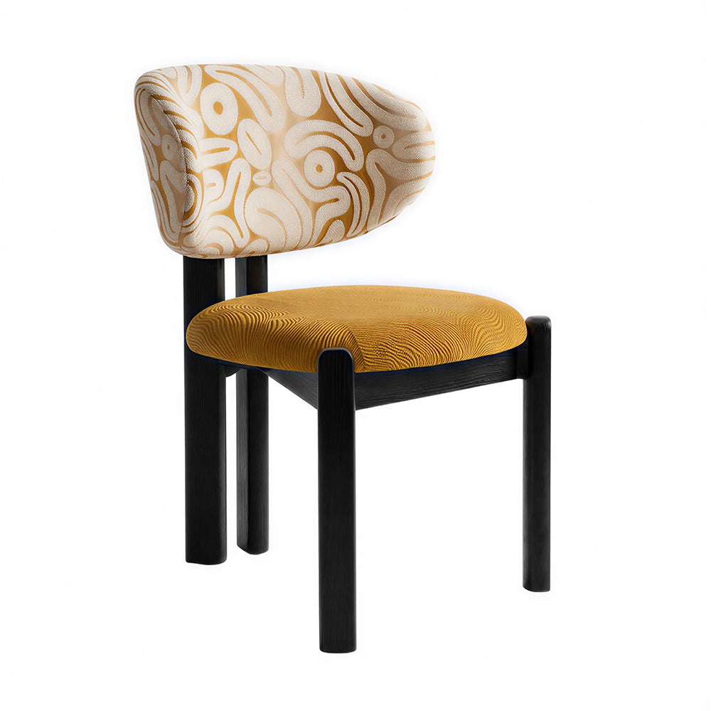 LIVARA Dining Chair - Solid Ash Wood Frame with Premium Chenille Jacquard Upholstery, Mid Century Accent Chair for Dining Room & Living Space - Black