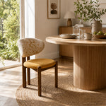 LIVARA Dining Chair - Solid Ash Wood Frame with Premium Chenille Jacquard Upholstery, Mid Century Accent Chair for Dining Room & Living Space - Walnut