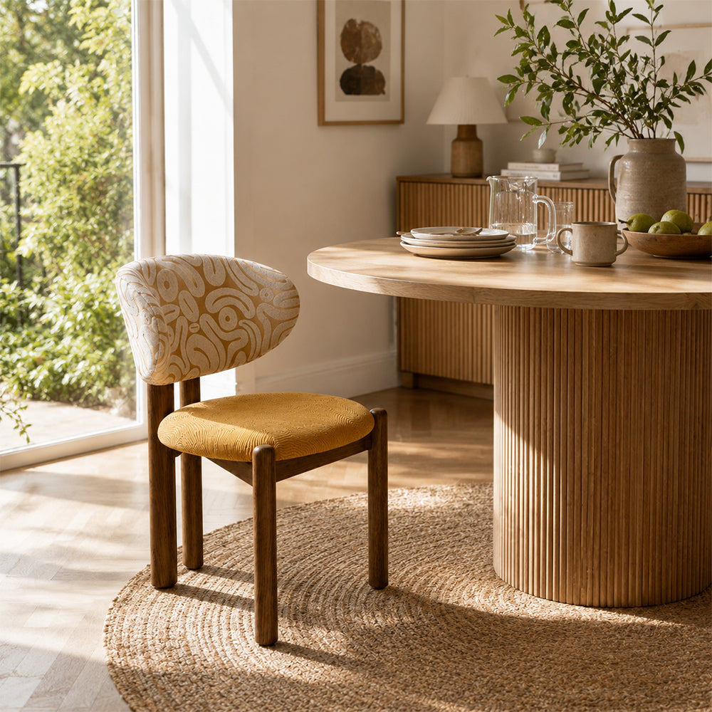 LIVARA Dining Chair - Solid Ash Wood Frame with Premium Chenille Jacquard Upholstery, Mid Century Accent Chair for Dining Room & Living Space - Walnut