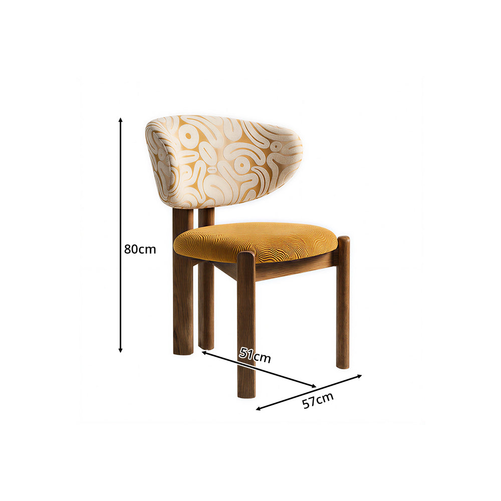 LIVARA Dining Chair - Solid Ash Wood Frame with Premium Chenille Jacquard Upholstery, Mid Century Accent Chair for Dining Room & Living Space - Walnut