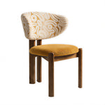 LIVARA Dining Chair - Solid Ash Wood Frame with Premium Chenille Jacquard Upholstery, Mid Century Accent Chair for Dining Room & Living Space - Walnut