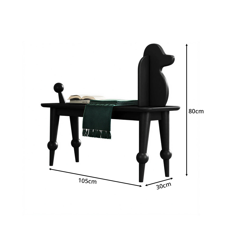 LIVARA Bench - Solid Ash Wood Frame with Vintage Dog Inspired Design, Mid Century Entryway Bench for Bedroom & Living Space - Black
