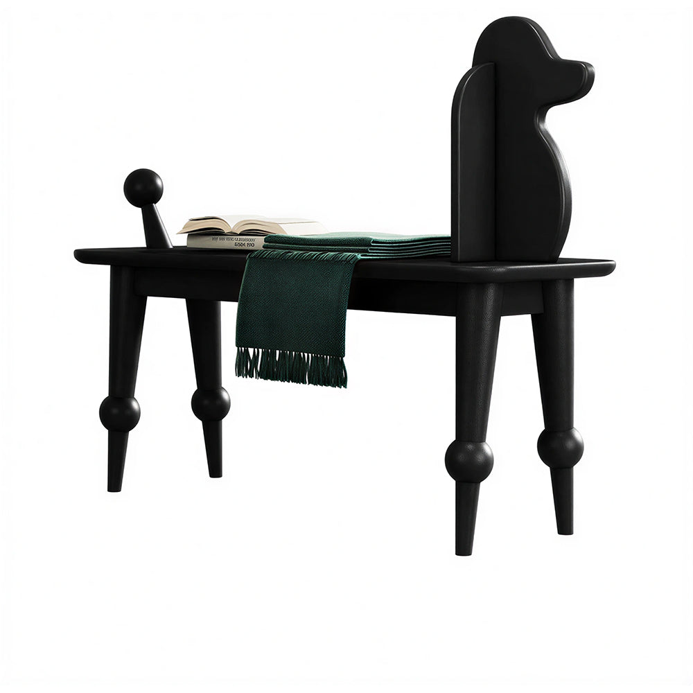 LIVARA Bench - Solid Ash Wood Frame with Vintage Dog Inspired Design, Mid Century Entryway Bench for Bedroom & Living Space - Black
