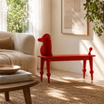 LIVARA Bench - Solid Ash Wood Frame with Vintage Dog Inspired Design, Mid Century Entryway Bench for Bedroom & Living Space - Red