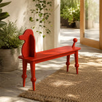 LIVARA Bench - Solid Ash Wood Frame with Vintage Dog Inspired Design, Mid Century Entryway Bench for Bedroom & Living Space - Red