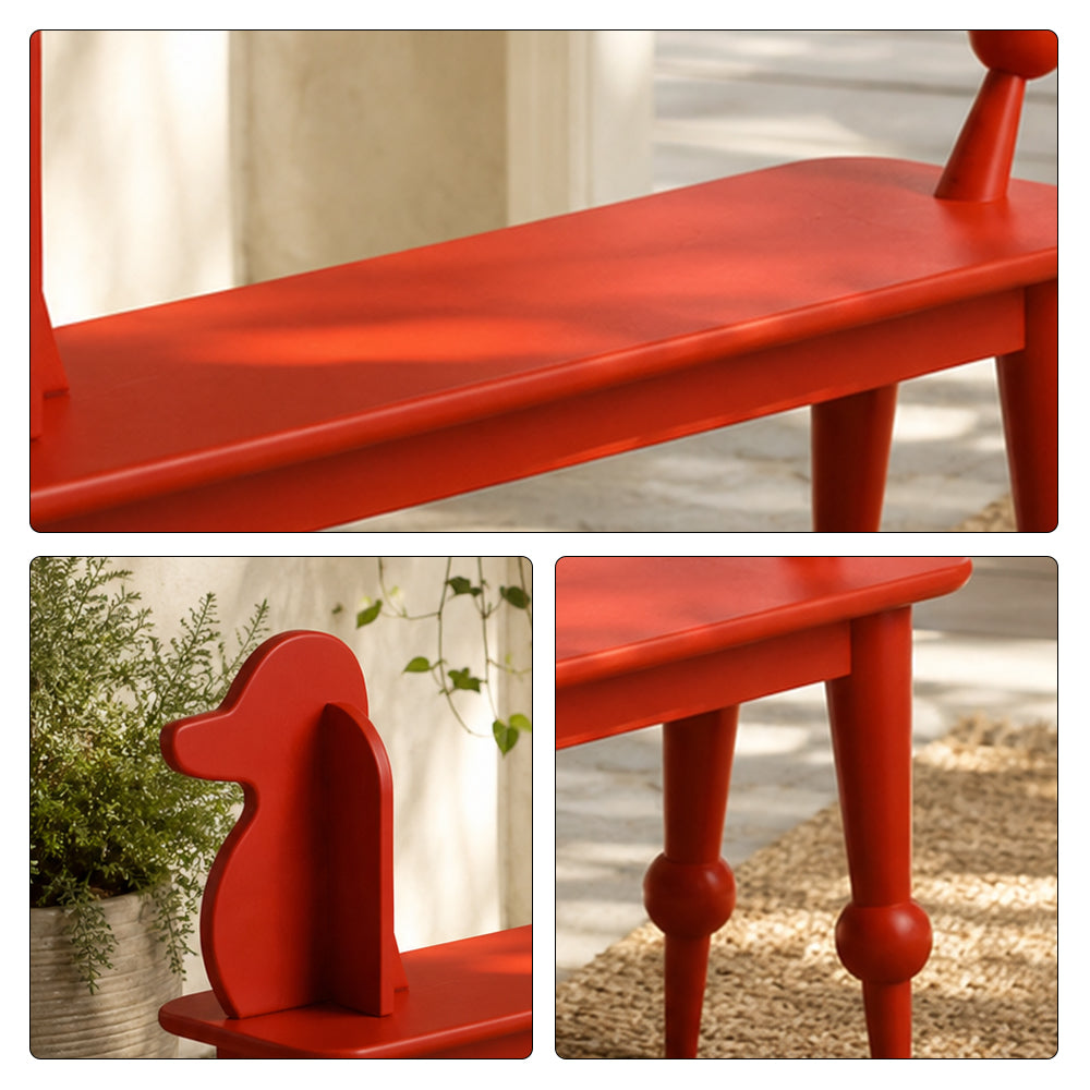 LIVARA Bench - Solid Ash Wood Frame with Vintage Dog Inspired Design, Mid Century Entryway Bench for Bedroom & Living Space - Red