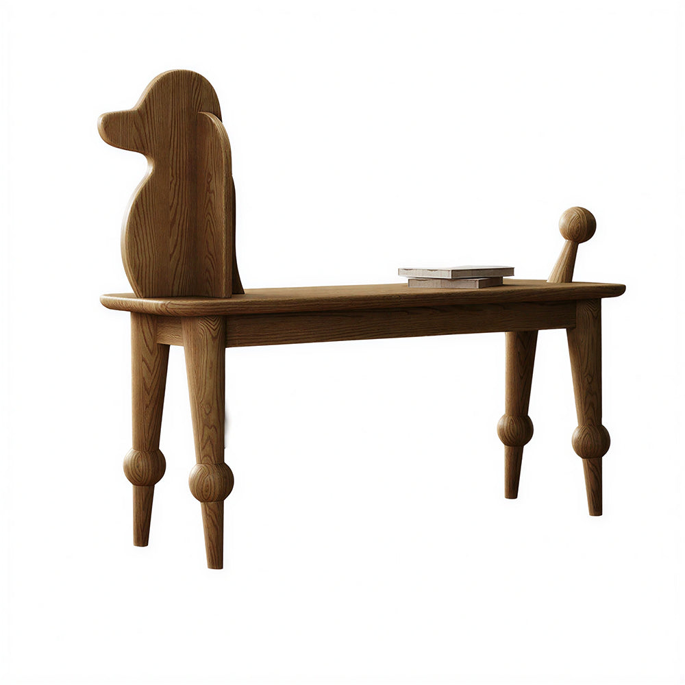 LIVARA Bench - Solid Ash Wood Frame with Vintage Dog Inspired Design, Mid Century Entryway Bench for Bedroom & Living Space - Walnut