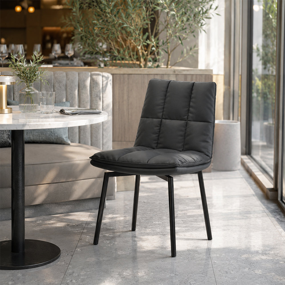LIVARA Dining Chair - Upholstered Seat with 180-Degree Swivel Return Base, Modern Minimalist Accent Chair for Dining Room & Living Space - Grey