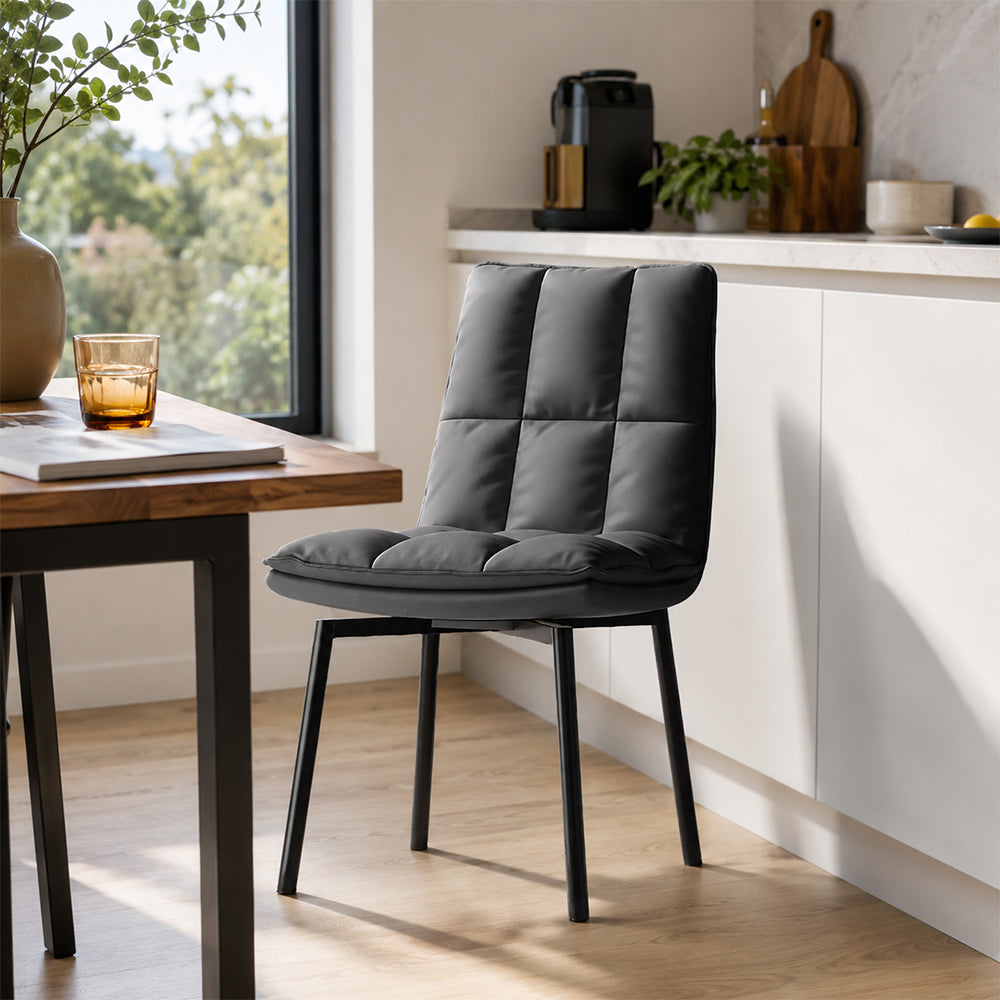 LIVARA Dining Chair - Upholstered Seat with 180-Degree Swivel Return Base, Modern Minimalist Accent Chair for Dining Room & Living Space - Grey