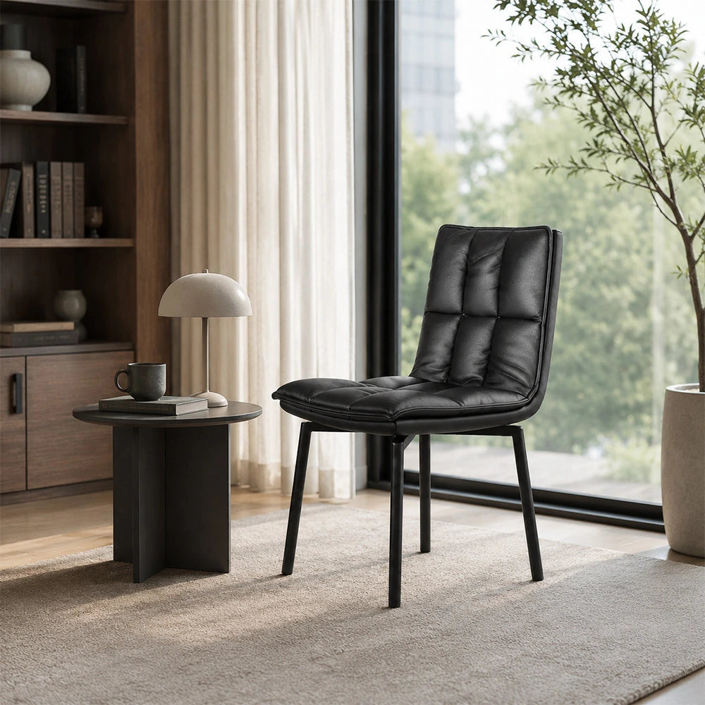 LIVARA Dining Chair - Upholstered Seat with 180-Degree Swivel Return Base, Modern Minimalist Accent Chair for Dining Room & Living Space - Black