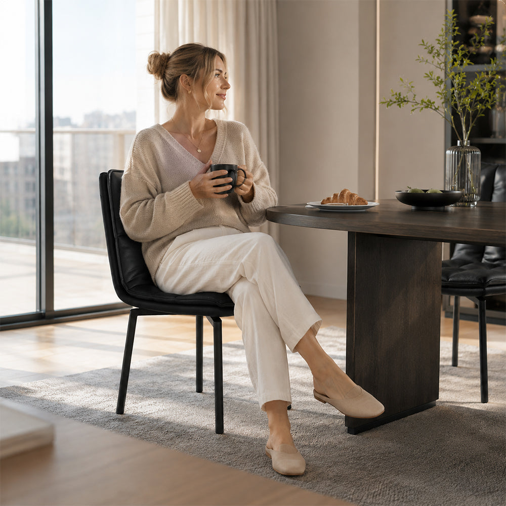 LIVARA Dining Chair - Upholstered Seat with 180-Degree Swivel Return Base, Modern Minimalist Accent Chair for Dining Room & Living Space - Black