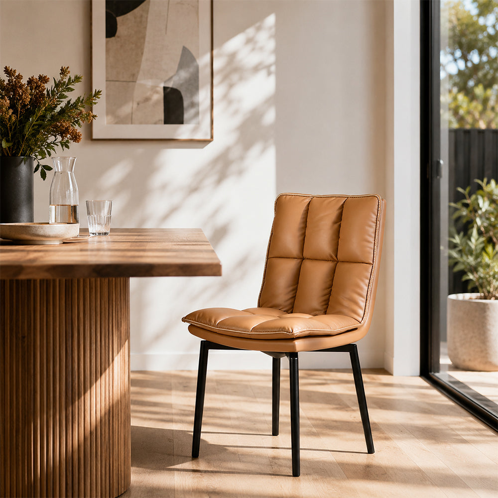 LIVARA Dining Chair - Upholstered Seat with 180-Degree Swivel Return Base, Modern Minimalist Accent Chair for Dining Room & Living Space - Khaki