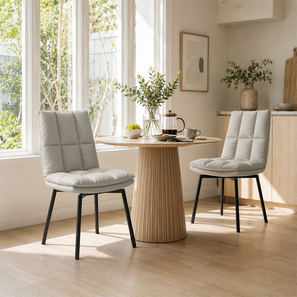 LIVARA Dining Chair - Upholstered Seat with 180-Degree Swivel Return Base, Modern Minimalist Accent Chair for Dining Room & Living Space - Light Grey