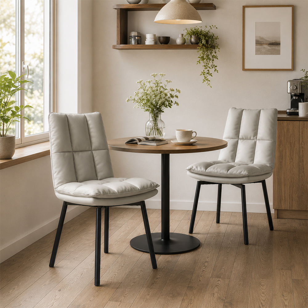 LIVARA Dining Chair - Upholstered Seat with 180-Degree Swivel Return Base, Modern Minimalist Accent Chair for Dining Room & Living Space - Light Grey