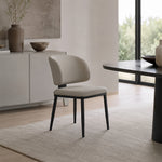 LIVARA Dining Chair - Microfiber Leather Upholstery with Curved Backrest and Metal Legs, Modern Minimalist Accent Chair for Dining Room & Hotel - Grey
