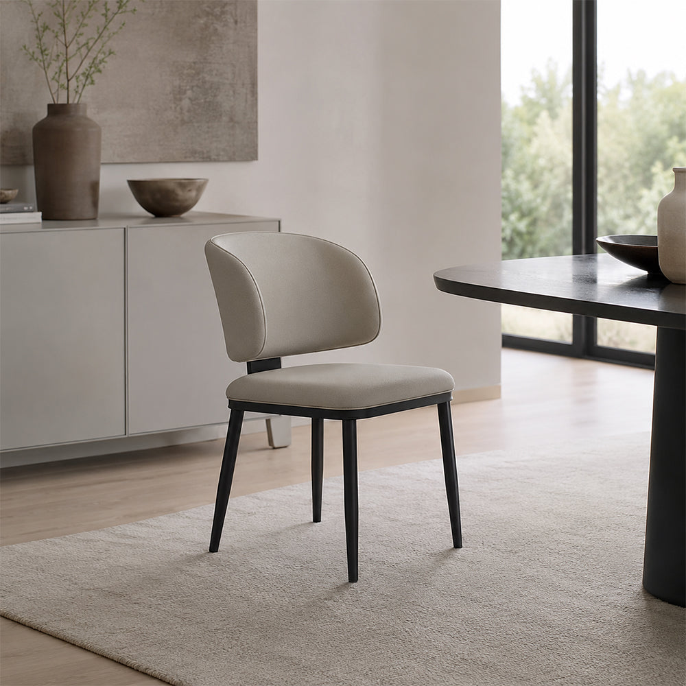 LIVARA Dining Chair - Microfiber Leather Upholstery with Curved Backrest and Metal Legs, Modern Minimalist Accent Chair for Dining Room & Hotel - Grey