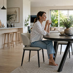 LIVARA Dining Chair - Microfiber Leather Upholstery with Curved Backrest and Metal Legs, Modern Minimalist Accent Chair for Dining Room & Hotel - Grey