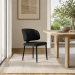 LIVARA Dining Chair - Microfiber Leather Upholstery with Curved Backrest and Metal Legs, Modern Minimalist Accent Chair for Dining Room & Hotel - Black