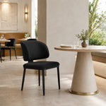 LIVARA Dining Chair - Microfiber Leather Upholstery with Curved Backrest and Metal Legs, Modern Minimalist Accent Chair for Dining Room & Hotel - Black
