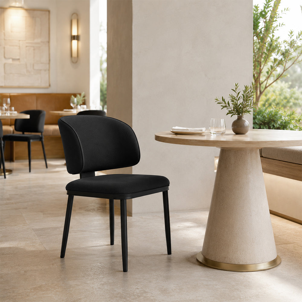 LIVARA Dining Chair - Microfiber Leather Upholstery with Curved Backrest and Metal Legs, Modern Minimalist Accent Chair for Dining Room & Hotel - Black