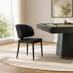 LIVARA Dining Chair - Microfiber Leather Upholstery with Curved Backrest and Metal Legs, Modern Minimalist Accent Chair for Dining Room & Hotel - Black