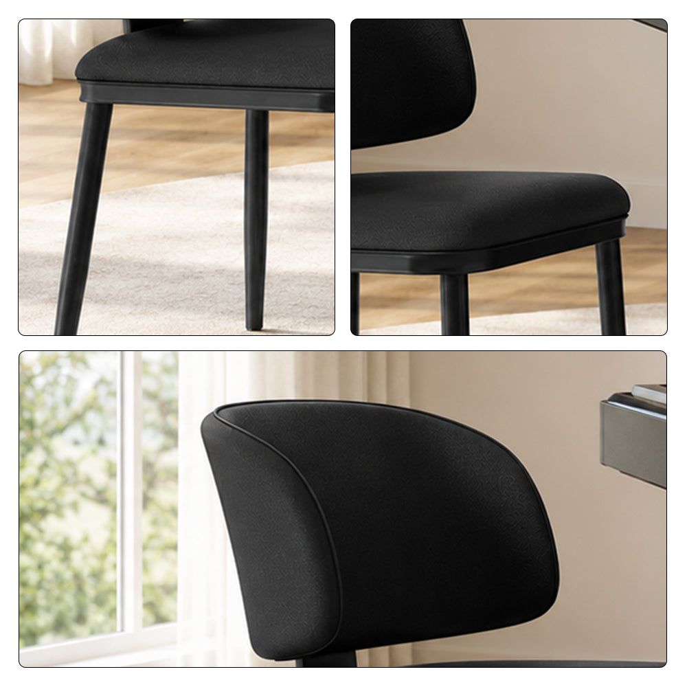LIVARA Dining Chair - Microfiber Leather Upholstery with Curved Backrest and Metal Legs, Modern Minimalist Accent Chair for Dining Room & Hotel - Black