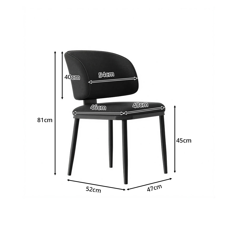 LIVARA Dining Chair - Microfiber Leather Upholstery with Curved Backrest and Metal Legs, Modern Minimalist Accent Chair for Dining Room & Hotel - Black