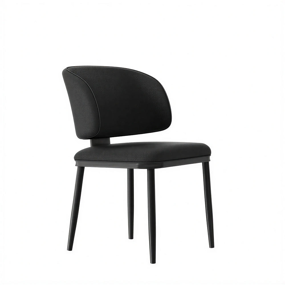 LIVARA Dining Chair - Microfiber Leather Upholstery with Curved Backrest and Metal Legs, Modern Minimalist Accent Chair for Dining Room & Hotel - Black