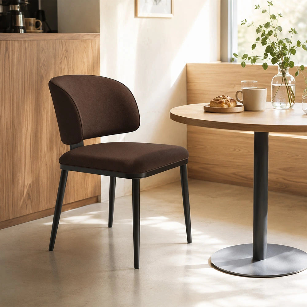 LIVARA Dining Chair - Microfiber Leather Upholstery with Curved Backrest and Metal Legs, Modern Minimalist Accent Chair for Dining Room & Hotel - Brown