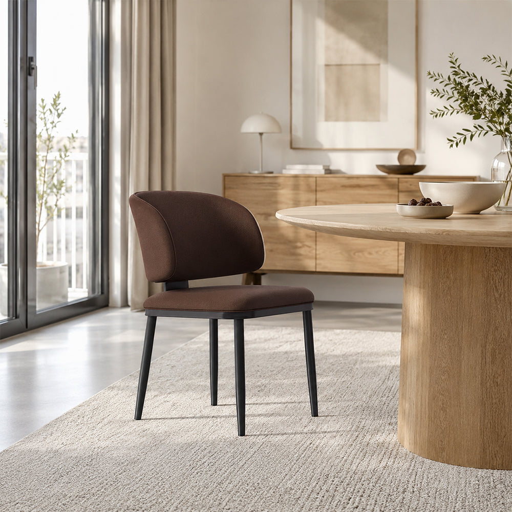 LIVARA Dining Chair - Microfiber Leather Upholstery with Curved Backrest and Metal Legs, Modern Minimalist Accent Chair for Dining Room & Hotel - Brown
