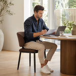 LIVARA Dining Chair - Microfiber Leather Upholstery with Curved Backrest and Metal Legs, Modern Minimalist Accent Chair for Dining Room & Hotel - Brown