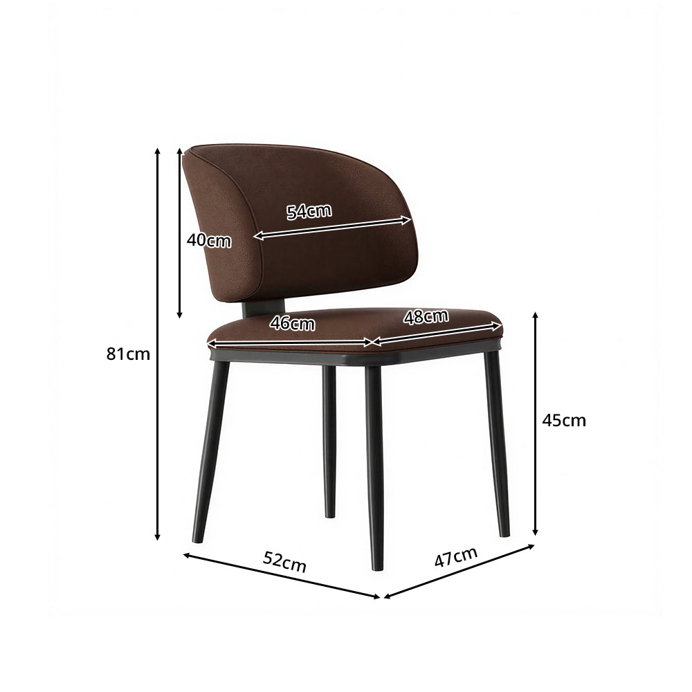 LIVARA Dining Chair - Microfiber Leather Upholstery with Curved Backrest and Metal Legs, Modern Minimalist Accent Chair for Dining Room & Hotel - Brown